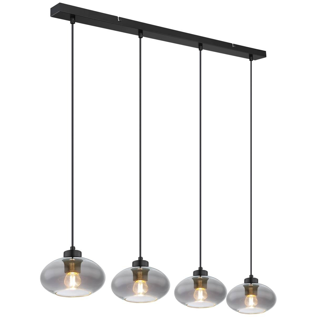 GLOBO Pendelleuchte Shaun 15572-4H
schwarz Metall Rauchglas B/H/L: ca. 18x120x96 cm E27 4 Brennstellen