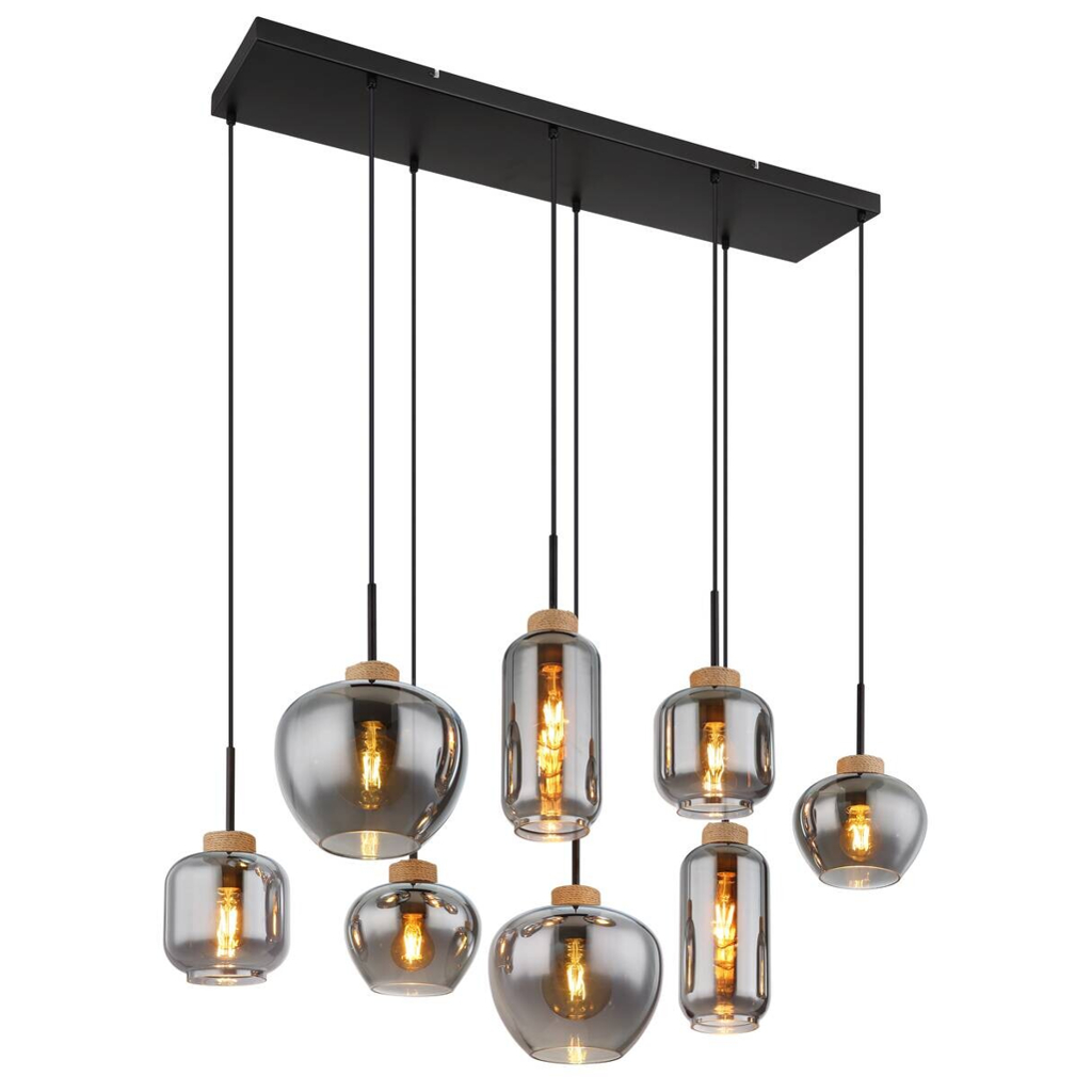 GLOBO Pendelleuchte
schwarz natur Metall Hanfseil B/H/T: ca. 40x120x105 cm E27 8 Brennstellen