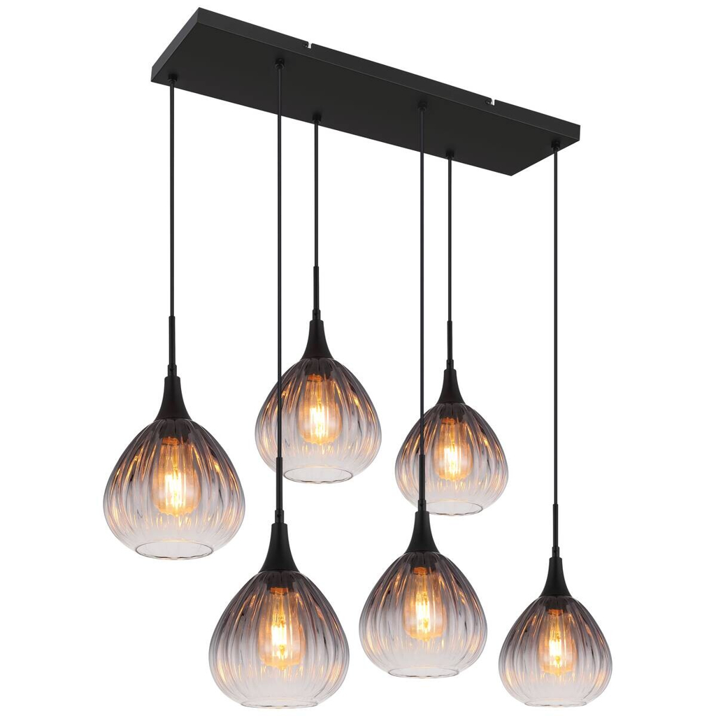 GLOBO Pendelleuchte
Rauch schwarz Metall Glas B/H/T: ca. 40x120x90 cm E27 6 Brennstellen