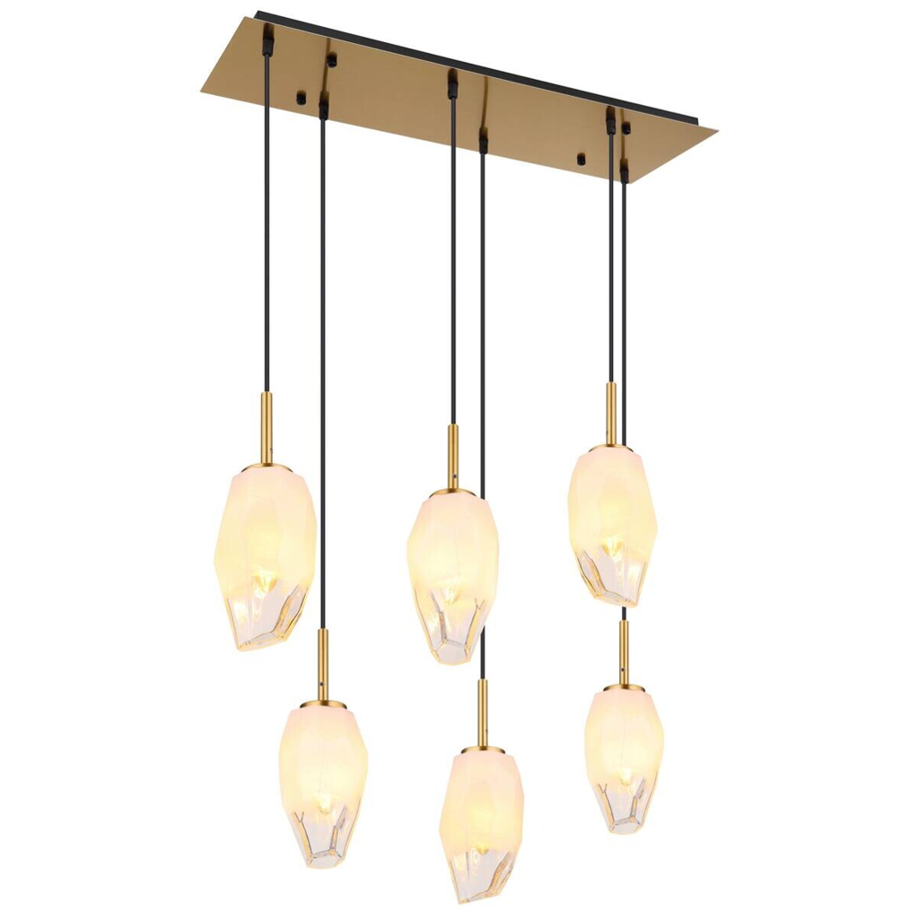 GLOBO Pendelleuchte
messing Opal klar Glas Metall B/H/T: ca. 24x120x72 cm E14 6 Brennstellen
