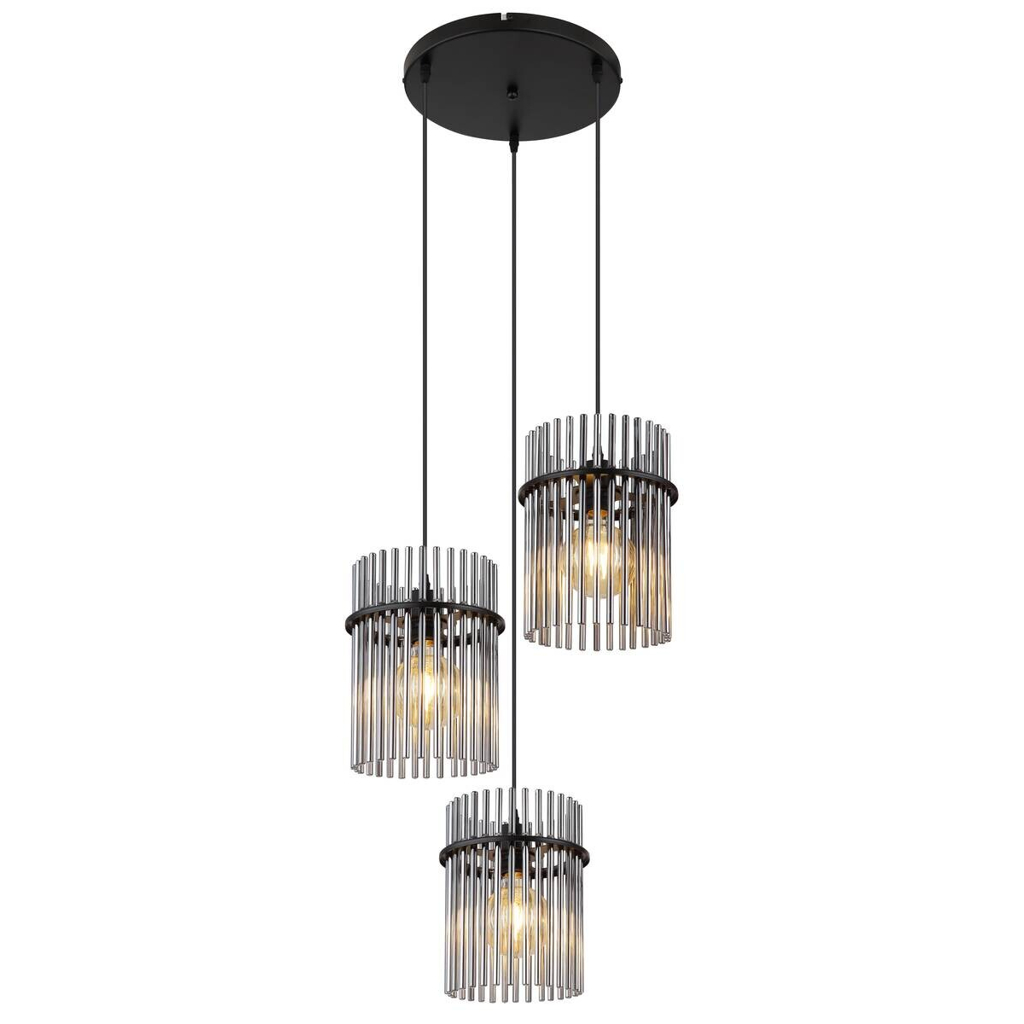 GLOBO Pendelleuchte schwarz Metall H/D: ca. 140x47 cm E27 3 Brennstellen