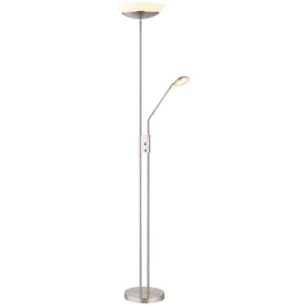 9007371449613 GLOBO Stehlampe
nickel matt Metall Kunststoff Glas B/H/D: ca. 57x180x29 cm