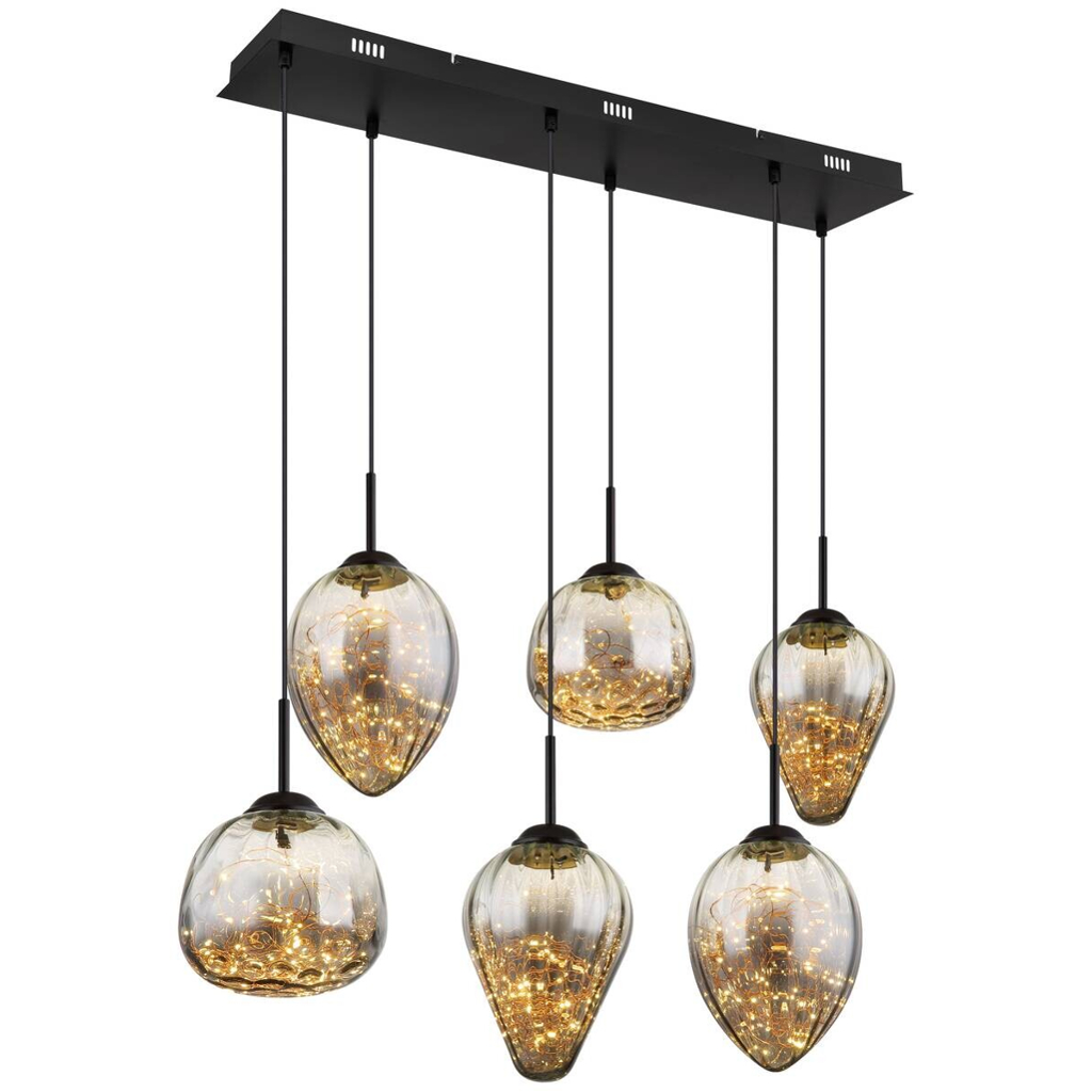 GLOBO LED-Pendelleuchte Firefly 15642-6
schwarz Metall Rauchglas B: ca. 97 cm