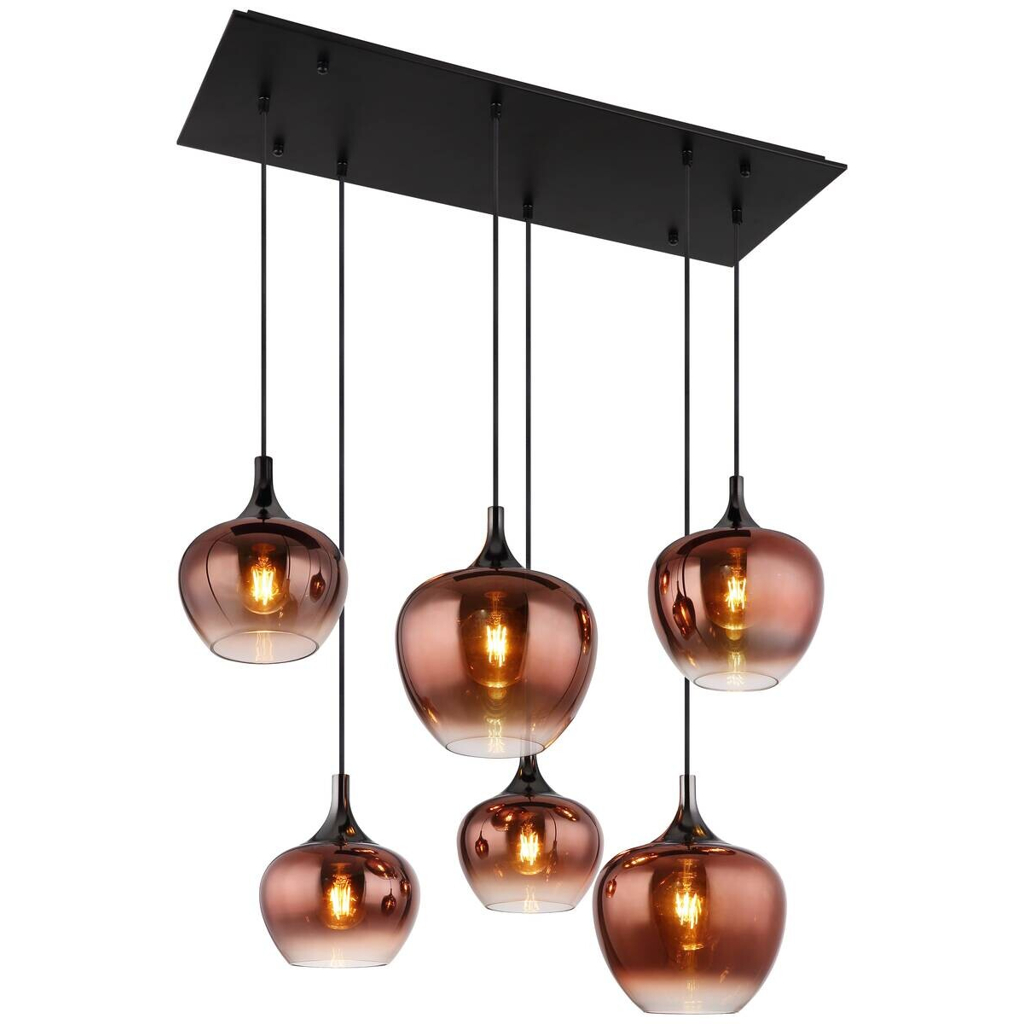 GLOBO Pendelleuchte MAXY
schwarz Kupfer Glas Metall B/H/T: ca. 42x120x86 cm E27 6 Brennstellen