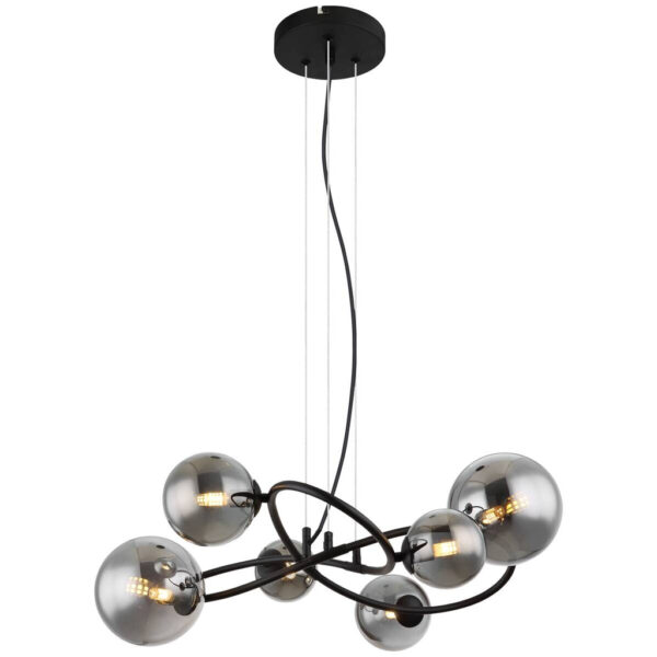 9007371451807 GLOBO LED-Pendelleuchte 10676
Rauch mattschwarz Metall Glas B/H/T: ca. 58,8x120x62,2 cm 6 Brennstellen