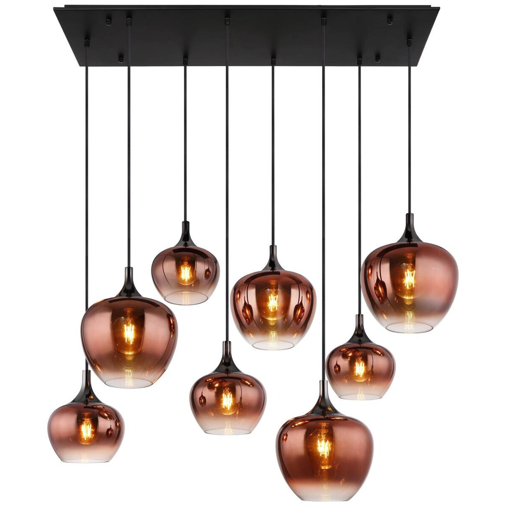 GLOBO Pendelleuchte
schwarz Kupfer Glas Metall B/H/T: ca. 45x120x105 cm E27 8 Brennstellen