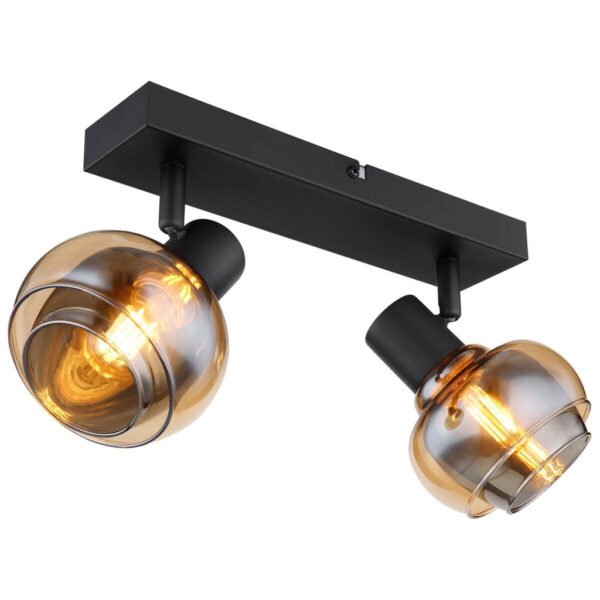 GLOBO Spot Tokki schwarz Rauch Metall Glas B/H/L: ca. 11x14x26 cm E14 2 Brennstellen
