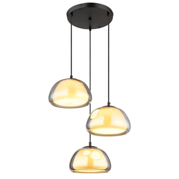 9007371455904 GLOBO Pendelleuchte
schwarz Rauch Glas Metall H/D: ca. 120x50 cm E14 3 Brennstellen