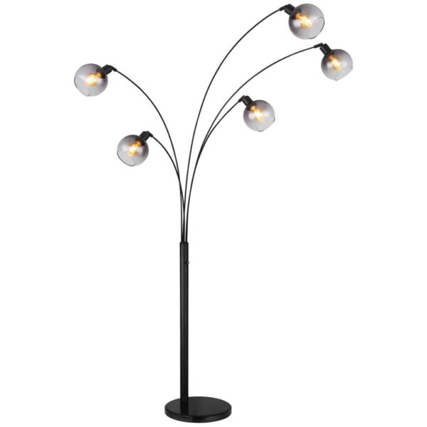 9007371457229 Stehlampe Seymour
schwarz Rauchglas B/H/L: ca. 110x208x98 cm E27 5 Brennstellen
