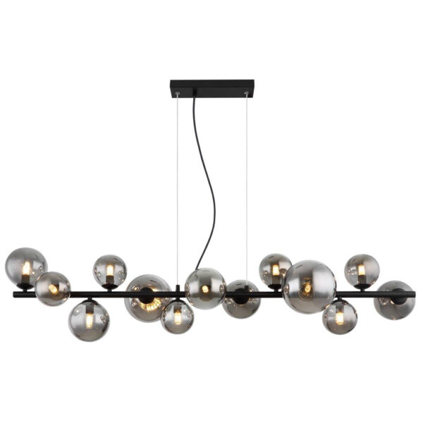 9007371457823 GLOBO Pendelleuchte Riha
schwarz Rauch Metall Glas B/H/T: ca. 120x120x34,5 cm 13 Brennstellen