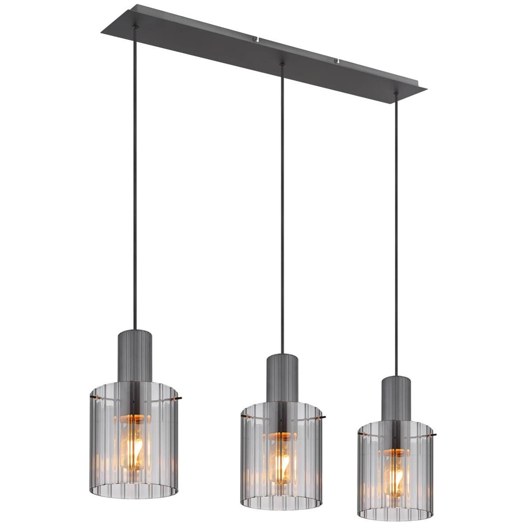 GLOBO Pendelleuchte
schwarz dunkelgrau Rauch Metall Glas B/H/T: ca. 18x120x98 cm E27 3 Brennstellen