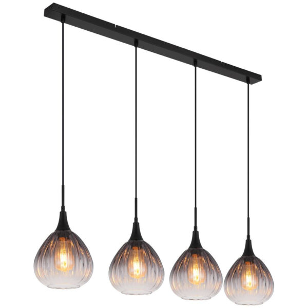 GLOBO Pendelleuchte
Rauch schwarz Metall Glas B/H/T: ca. 20x120x110 cm E27 4 Brennstellen