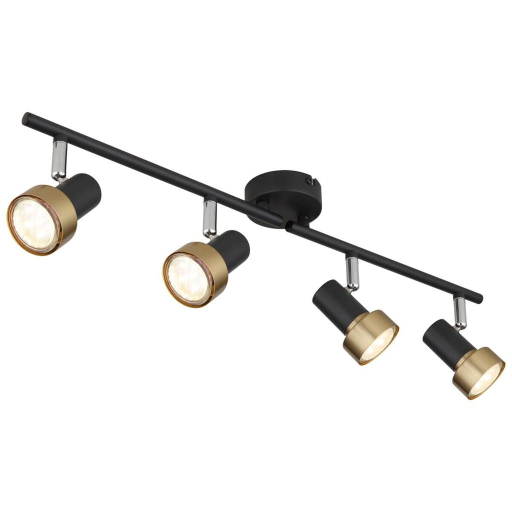 GLOBO Spot mattschwarz Chrom altgold Metall B/H/T: ca. 60x13,5x8,5 cm GU10 4 Brennstellen