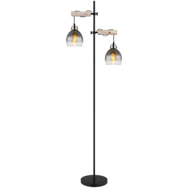 9007371465163 GLOBO Stehlampe
Rauch natur schwarz Glas Holz Metall B/H/T: ca. 25x168x48 cm E27 2 Brennstellen