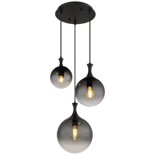 9007371465224 GLOBO LED Pendelleuchte
Rauch mattschwarz Glas Kunststoff Metall H/D: ca. 141,5x39 cm 3 Brennstellen