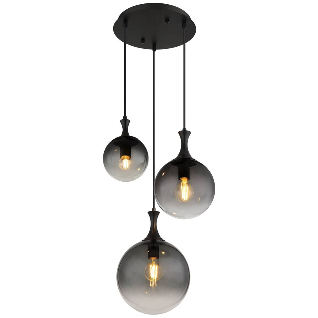 GLOBO LED Pendelleuchte
Rauch mattschwarz Glas Kunststoff Metall H/D: ca. 141,5×39 cm 3 Brennstellen