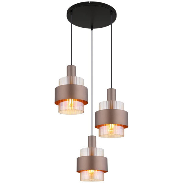 GLOBO Pendelleuchte
amber schwarz Glas Metall H/D: ca. 150x45 cm E27 3 Brennstellen