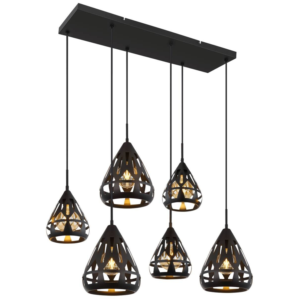 GLOBO Pendelleuchte
schwarz Metall B/H/T: ca. 43x120x90 cm E27 6 Brennstellen