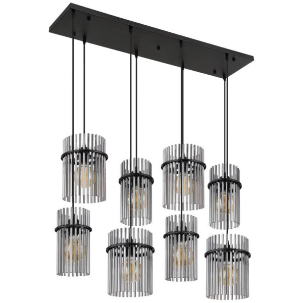 GLOBO Pendelleuchte
mattschwarz schwarz Rauch Metall Glas B/H: ca. 110x125 cm E27 8 Brennstellen