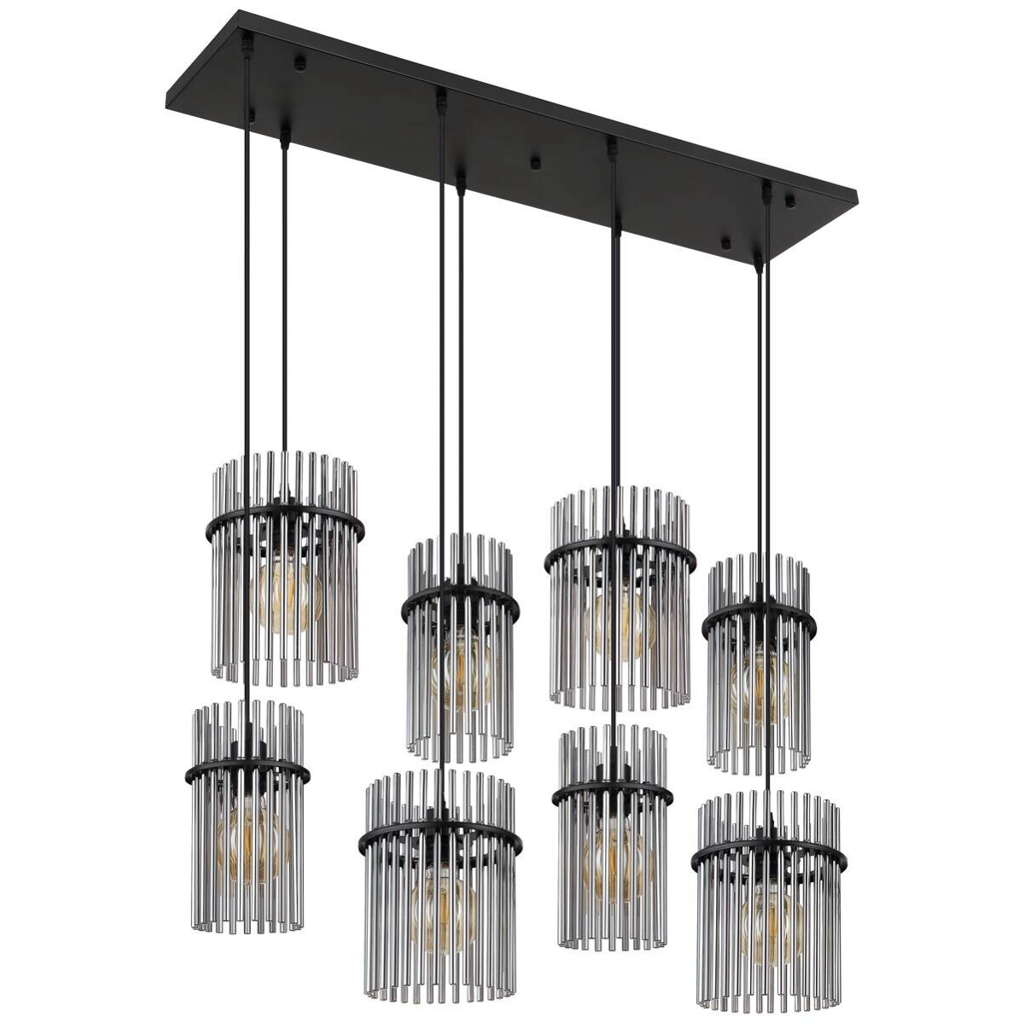 GLOBO Pendelleuchte
mattschwarz schwarz Rauch Metall Glas B/H: ca. 110×125 cm E27 8 Brennstellen