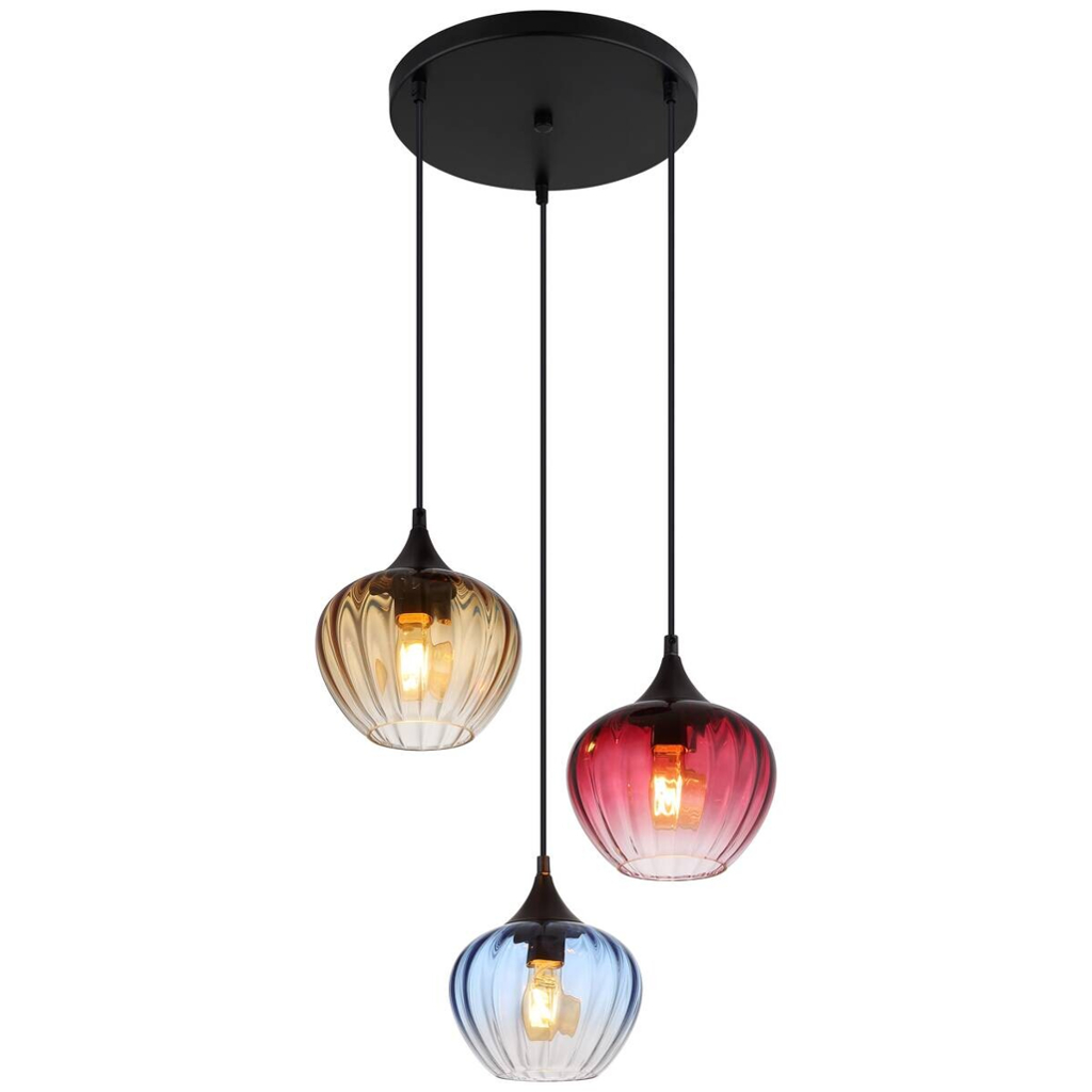 GLOBO Pendelleuchte SANDER 15748-3HR
blau schwarz Glas Metall H/D: ca. 150×45 cm E27 3 Brennstellen