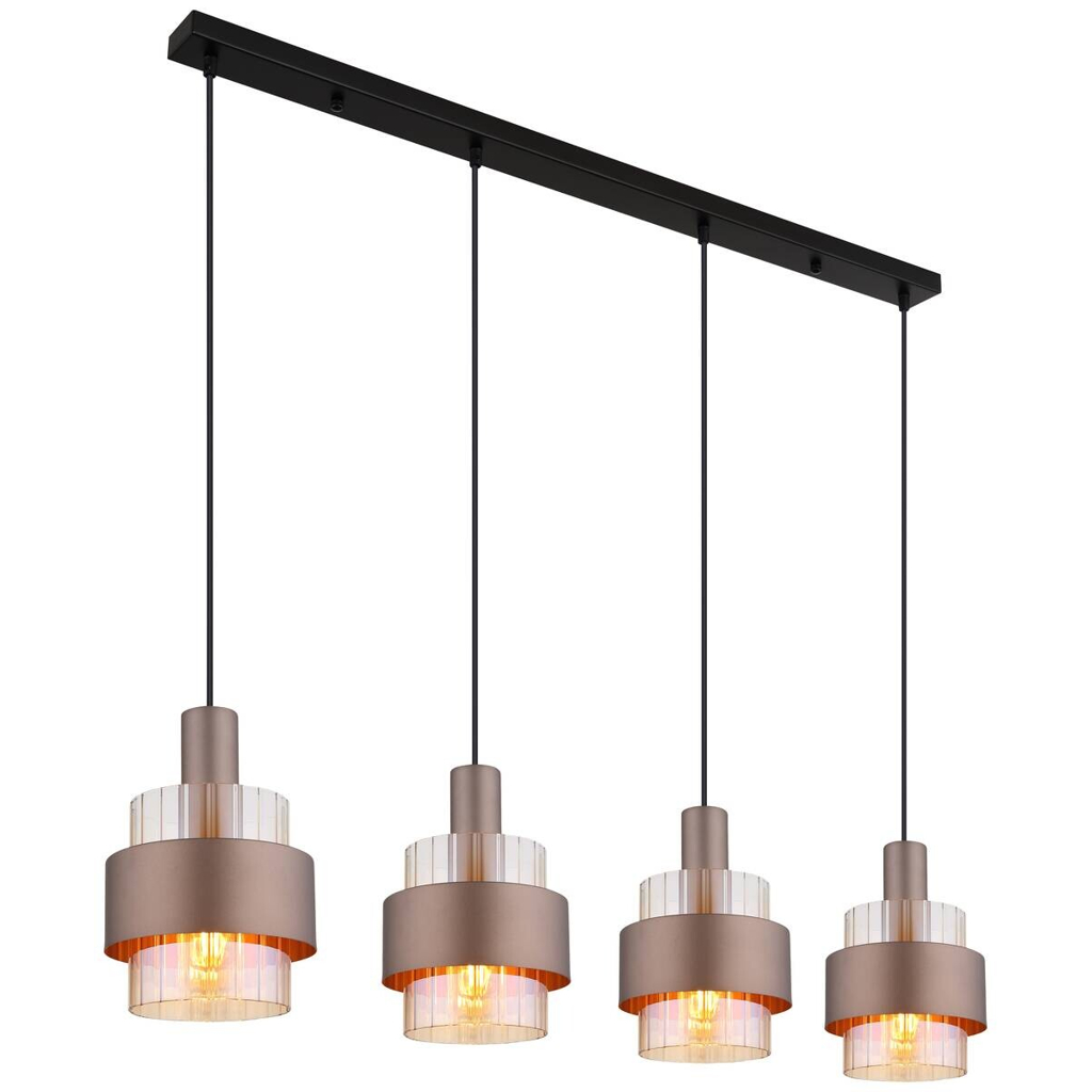 GLOBO Pendelleuchte
schwarz amber Metall Glas B/H/L: ca. 18,5x150x110 cm E27 4 Brennstellen