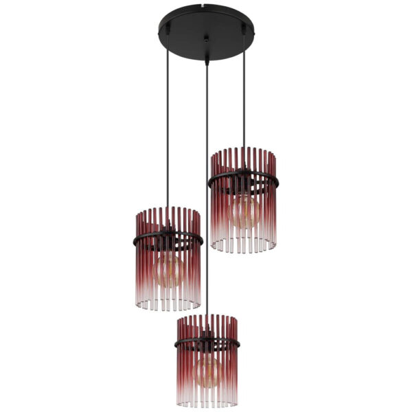 GLOBO Pendelleuchte Gorley
schwarz rot Metall Glas H/D: ca. 140x47 cm E27 3 Brennstellen