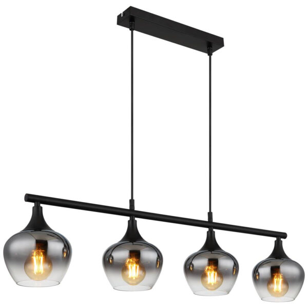 9007371471188 GLOBO Pendelleuchte
Rauch schwarz transparent Metall Glas B/H/T: ca. 15x120x90 cm E27 4 Brennstellen