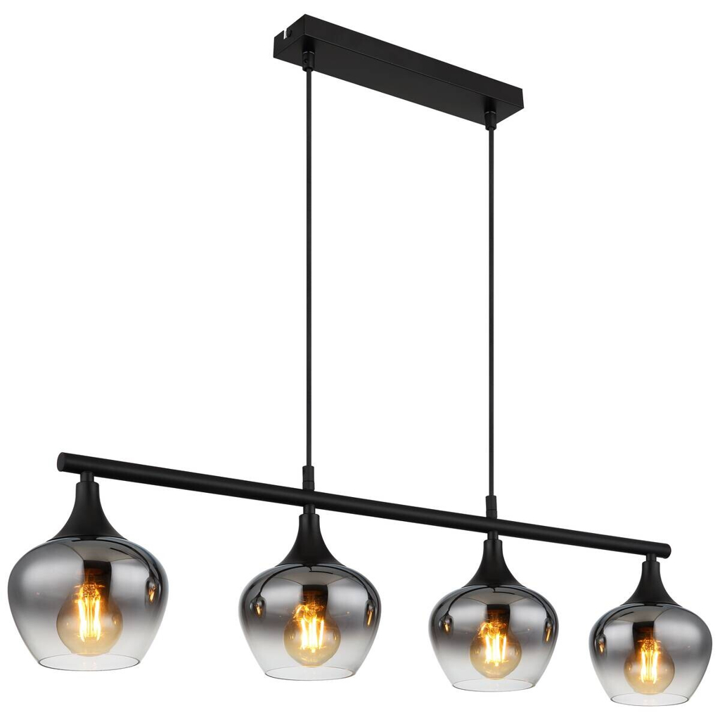 GLOBO Pendelleuchte
Rauch schwarz transparent Metall Glas B/H/T: ca. 15x120x90 cm E27 4 Brennstellen