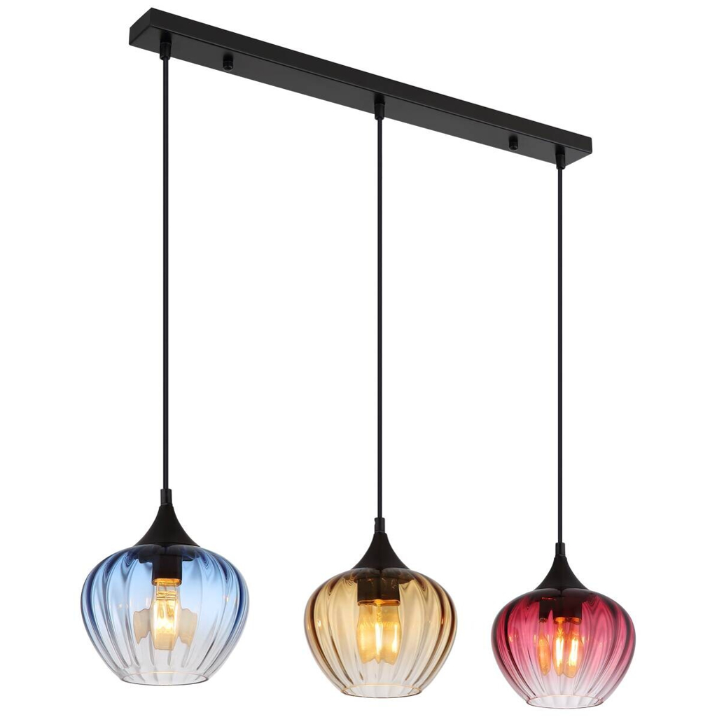 GLOBO Pendelleuchte SANDER 15748-3H
schwarz blau Metall Glas B/H/L: ca. 18x150x80 cm E27 3 Brennstellen