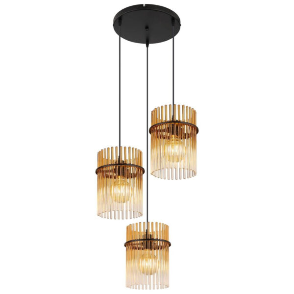 9007371471997 GLOBO Pendelleuchte Gorley
schwarz amber Metall Glas H/D: ca. 140x47 cm E27 3 Brennstellen