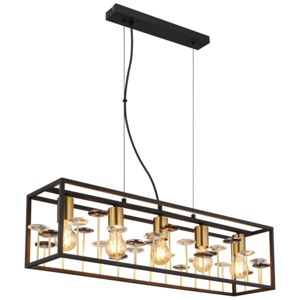 9007371474295 GLOBO Pendelleuchte LISBON 15644H1
gold Rauch mattschwarz Metall Glas B/H/L: ca. 77x120x18 cm E27 5 Brennstellen