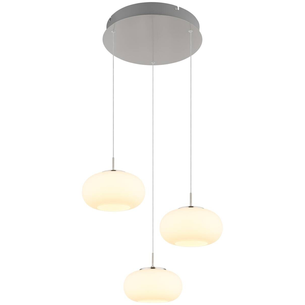 GLOBO LED-Pendelleuchte
nickel matt transparent Opal Glas Metall H/D: ca. 150×49 cm 1 Brennstellen