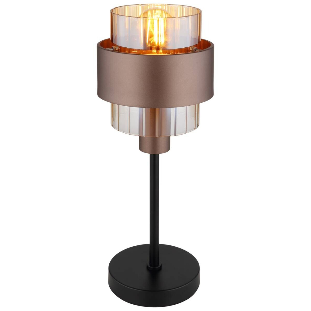 GLOBO Tischleuchte
schwarz amber Glas Metall H/D: ca. 47×18,5 cm E27 1 Brennstellen