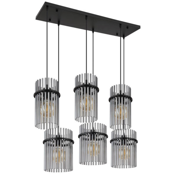 GLOBO Pendelleuchte
mattschwarz Rauch schwarz Glas Metall B/H: ca. 92,5x125 cm E27 6 Brennstellen