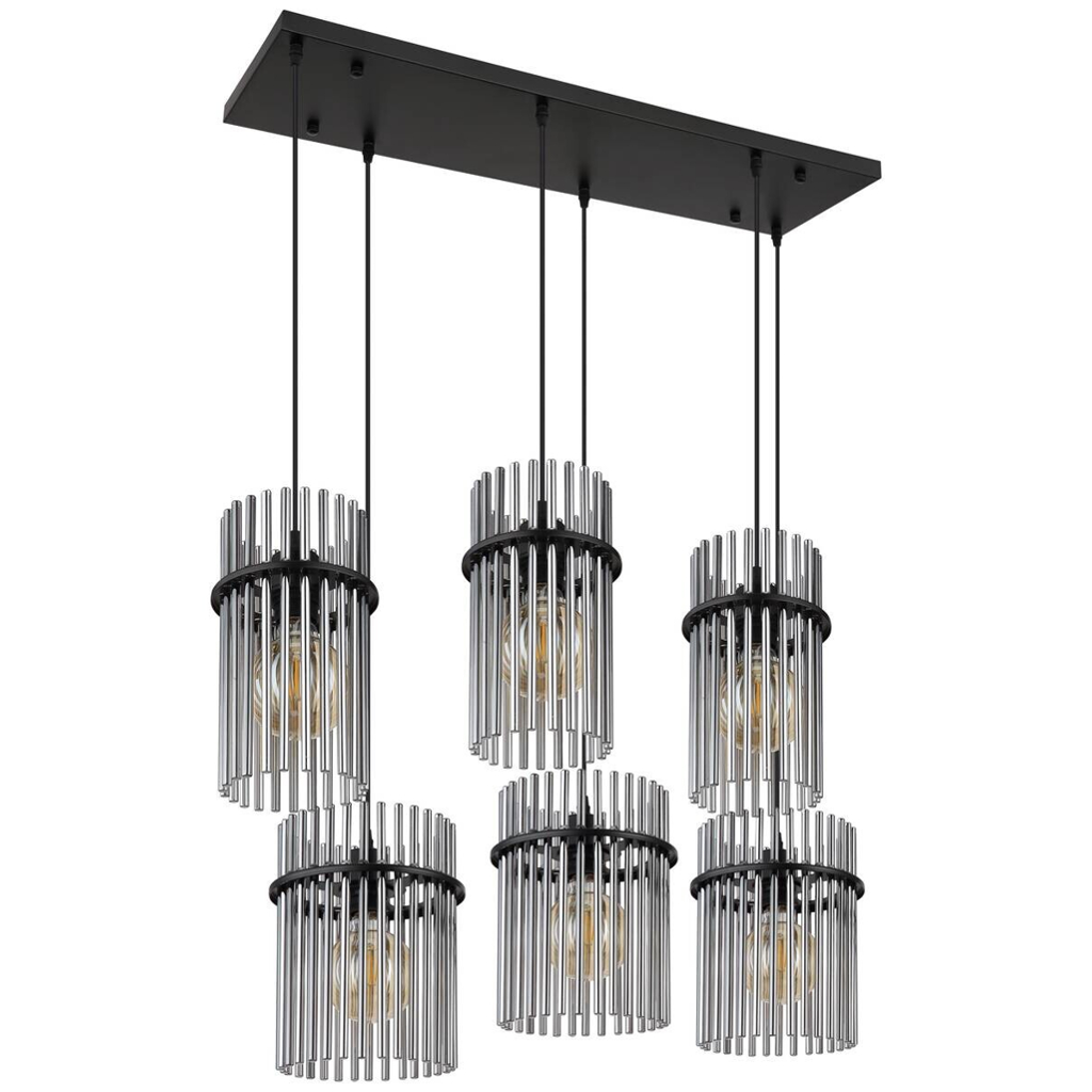 GLOBO Pendelleuchte
mattschwarz Rauch schwarz Glas Metall B/H: ca. 92,5×125 cm E27 6 Brennstellen