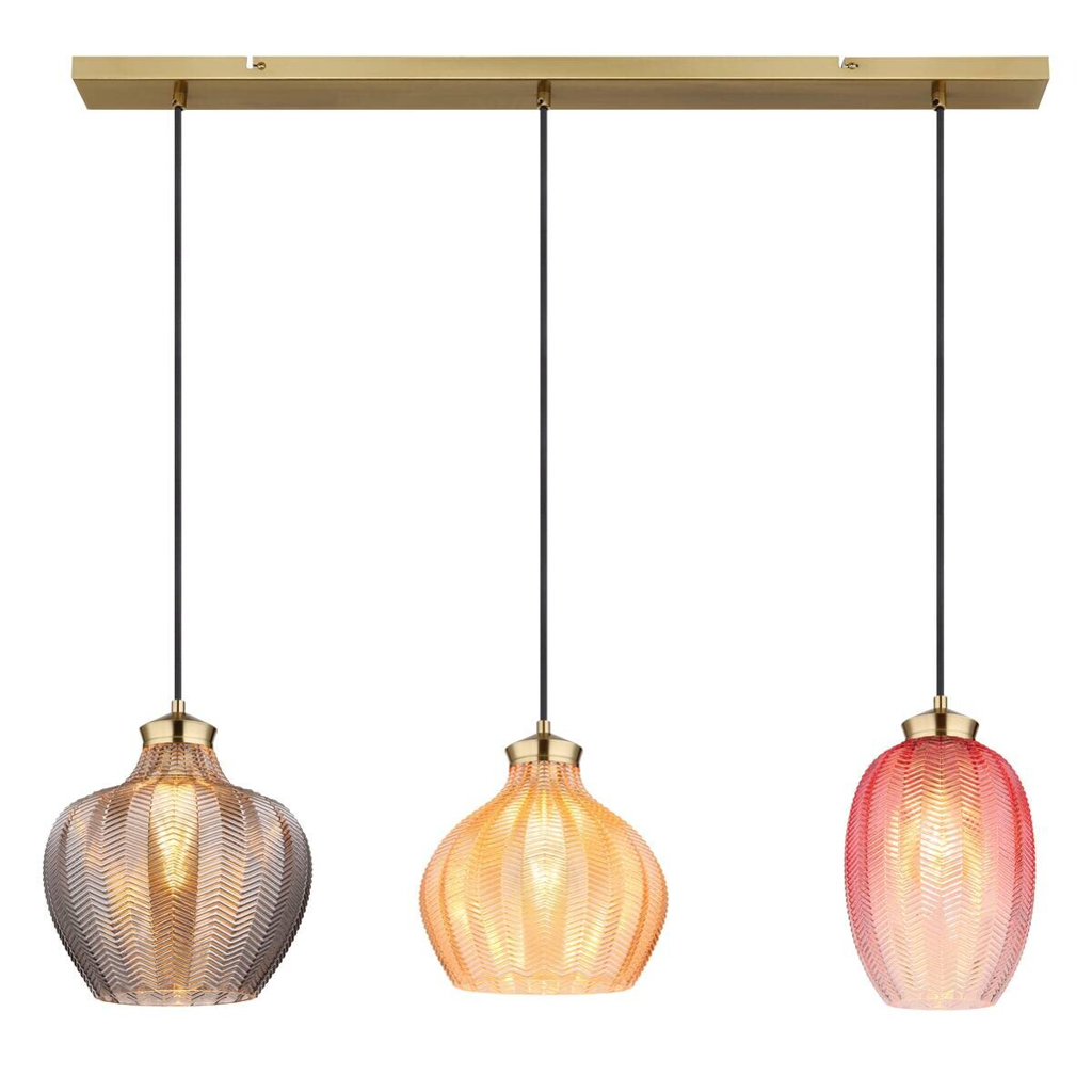 GLOBO Pendelleuchte
gold Glas Metall B/H/L: ca. 25x120x90 cm E27 3 Brennstellen