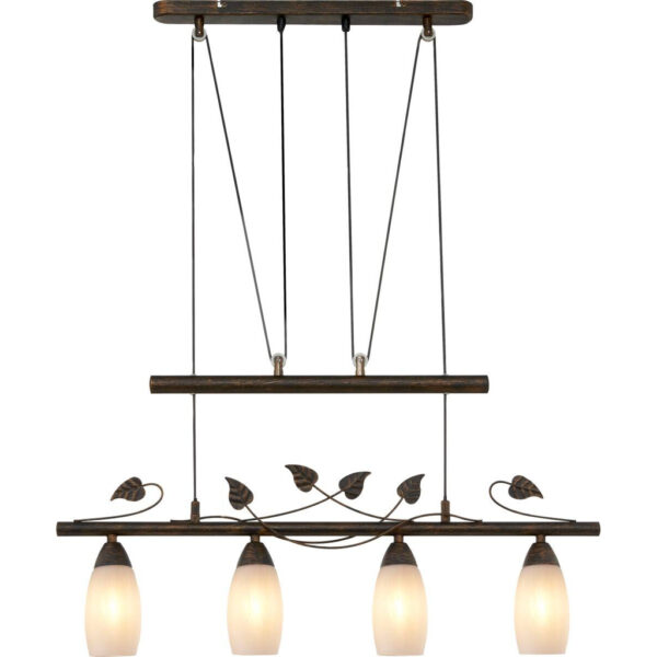 GLOBO Pendelleuchte VENEZIA 30800423X
rost warmweiß Metall Glas B/H/L: ca. 72x160x10 cm E14 4 Brennstellen