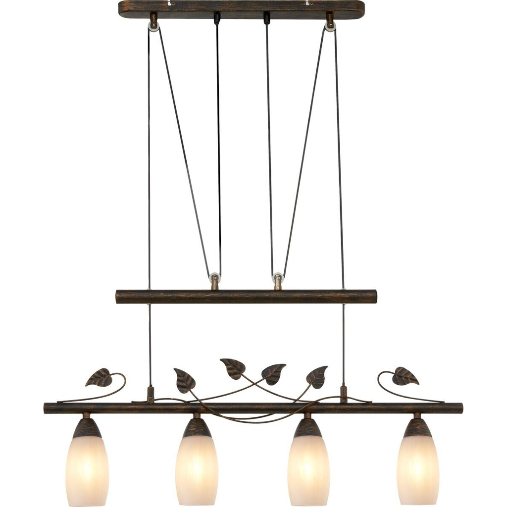GLOBO Pendelleuchte VENEZIA 30800423X
rost warmweiß Metall Glas B/H/L: ca. 72x160x10 cm E14 4 Brennstellen
