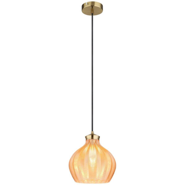 GLOBO Pendelleuchte
gold amber schwarz Metall Glas Textil H/D: ca. 120x22 cm E27 1 Brennstellen