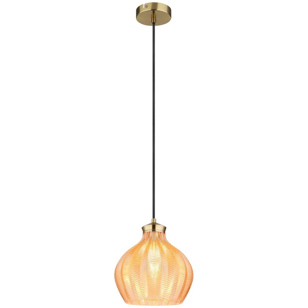 GLOBO Pendelleuchte
gold amber schwarz Metall Glas Textil H/D: ca. 120×22 cm E27 1 Brennstellen