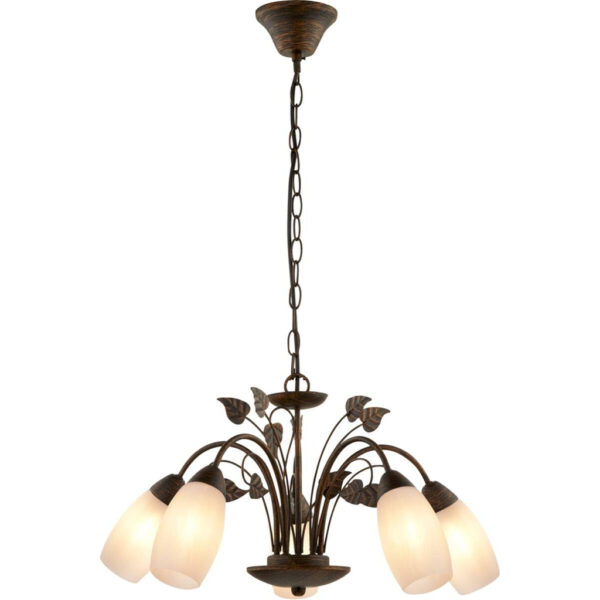 9007371478590 GLOBO Pendelleuchte VENEZIA 30800523X
rost warmweiß Metall Glas H/D: ca. 150x50 cm E14 5 Brennstellen