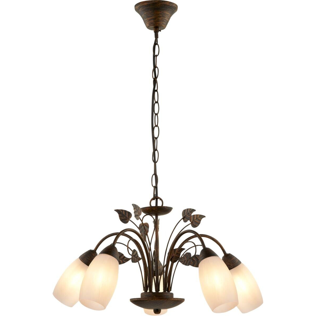 GLOBO Pendelleuchte VENEZIA 30800523X
rost warmweiß Metall Glas H/D: ca. 150×50 cm E14 5 Brennstellen