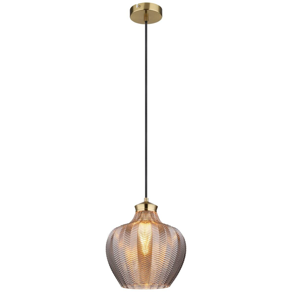 GLOBO Pendelleuchte
gold schwarz Rauch Metall Textil Glas H/D: ca. 120×25 cm E27 1 Brennstellen
