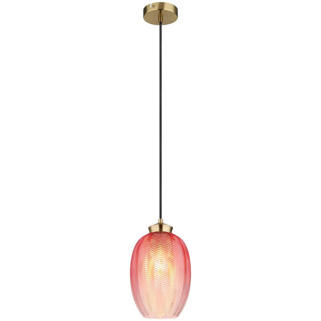 GLOBO Pendelleuchte
schwarz gold brombeer Glas Textil Metall H/D: ca. 120×18 cm E27 1 Brennstellen