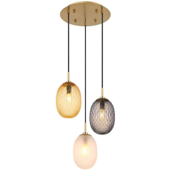 GLOBO Pendelleuchte
schwarz gold amber Glas Metall Textil H/D: ca. 120x36 cm E14 3 Brennstellen