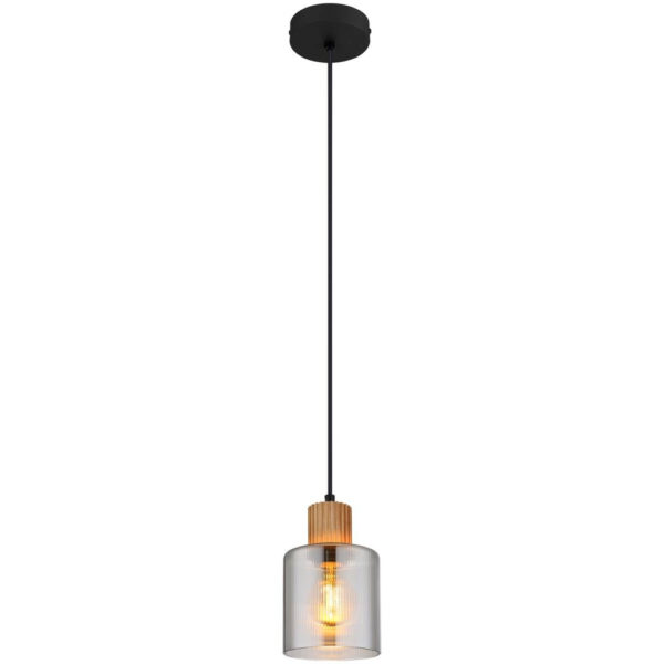 9007371506217 GLOBO Pendelleuchte
schwarz Rauch dunkelbraun Glas Metall Holz H/D: ca. 120x12 cm E27 1 Brennstellen