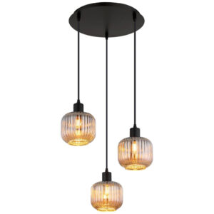GLOBO Pendelleuchte TOM 30509308 Rauch schwarz Glas Metall H/D: ca. 120x41,8 cm E14 3 Brennstellen