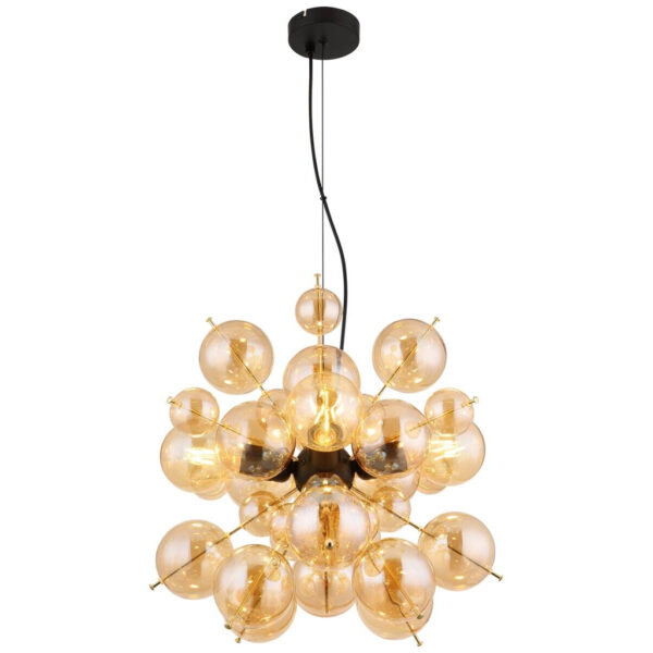 GLOBO Pendelleuchte
amber gold schwarz Metall Glas H/D: ca. 120x51,5 cm E27 4 Brennstellen