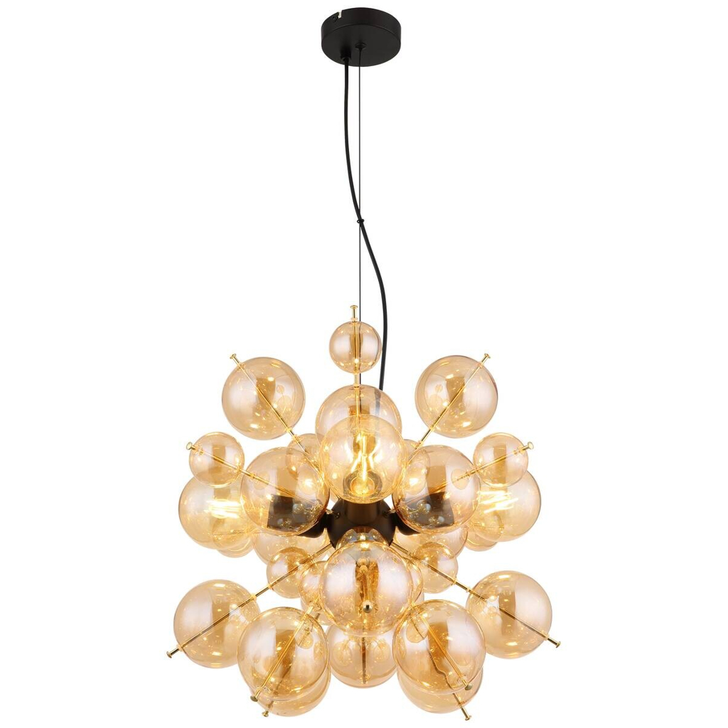 GLOBO Pendelleuchte
amber gold schwarz Metall Glas H/D: ca. 120×51,5 cm E27 4 Brennstellen